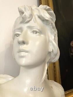 Beau Buste en Platre représentant une femme art Nouveau de Anton Nelson Signé