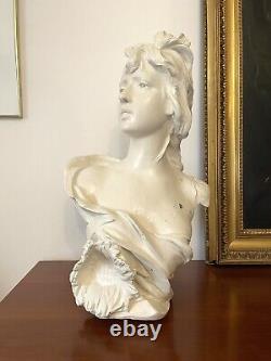 Beau Buste en Platre représentant une femme art Nouveau de Anton Nelson Signé