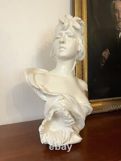 Beau Buste en Platre représentant une femme art Nouveau de Anton Nelson Signé