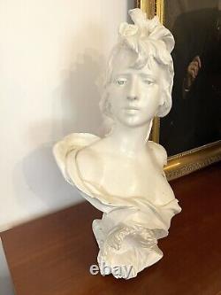 Beau Buste en Platre représentant une femme art Nouveau de Anton Nelson Signé