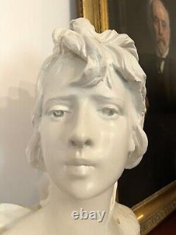 Beau Buste en Platre représentant une femme art Nouveau de Anton Nelson Signé