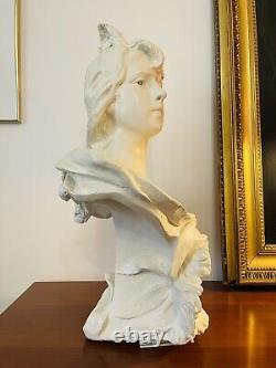 Beau Buste en Platre représentant une femme art Nouveau de Anton Nelson Signé