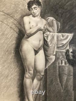 Beau Dessin Fusain Femme Nu Nue Erotique 1920 Pas Identifié, Art Nouveau Ancien