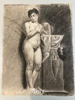 Beau Dessin Fusain Femme Nu Nue Erotique 1920 Pas Identifié, Art Nouveau Ancien