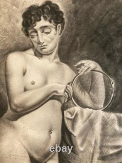 Beau Dessin Fusain Femme Nu Nue Erotique 1920 Pas Identifié, Art Nouveau Ancien