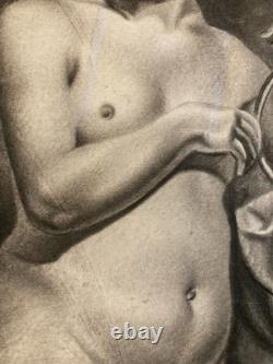 Beau Dessin Fusain Femme Nu Nue Erotique 1920 Pas Identifié, Art Nouveau Ancien