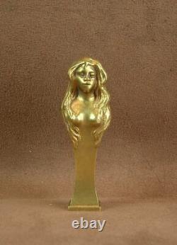 Beau Sceau A Cacheter En Bronze Doré Femme Art Nouveau Signé Bauer