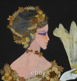 Behennault collage végétal fleurs pétales femme à l'éventail 1921 art-nouveau