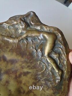 Belle Coupe Vide Poche Bronze Art nouveau Femme Nue signé E Porcher 32cm