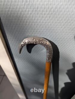 Belle et ancienne canne de femme dandy Art Nouveau pommeau en argent 82 CM