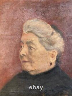Belle peinture Huile Portrait Ancien Femme Verso Chaudron Nature Morte 1900 Art