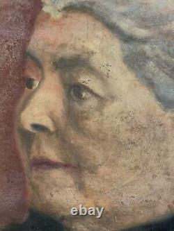 Belle peinture Huile Portrait Ancien Femme Verso Chaudron Nature Morte 1900 Art