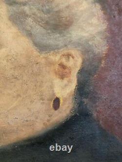 Belle peinture Huile Portrait Ancien Femme Verso Chaudron Nature Morte 1900 Art