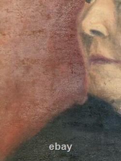 Belle peinture Huile Portrait Ancien Femme Verso Chaudron Nature Morte 1900 Art
