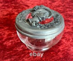 Boîte Style Art Nouveau Verre Et Étain Visage Femme Bonbonnière