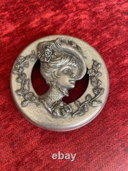 Boîte Style Art Nouveau Verre Et Étain Visage Femme Bonbonnière