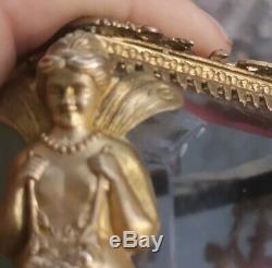Boite a bijoux ancienne en verre et bronze art nouveau nymphe femme baccarat