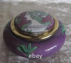 Boite à poudre ancienne céramique à décor buste de femme Art Nouveau