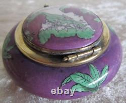 Boite à poudre ancienne céramique à décor buste de femme Art Nouveau