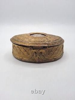Boîte coffret à bijoux régule médaillon métal argenté profil femme Art Nouveau