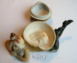 Boite en porcelaine, sculpture érotique Art nouveau Femme escargot