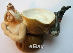 Boite en porcelaine, sculpture érotique Art nouveau Femme escargot