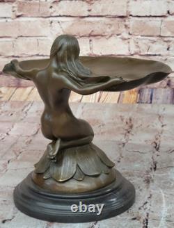 Bol En Bronze Art Nouveau Fait Main Femme Nénuphar Sculpture