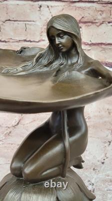 Bol En Bronze Art Nouveau Fait Main Femme Nénuphar Sculpture