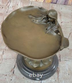 Bol En Bronze Art Nouveau Fait Main Femme Nénuphar Sculpture