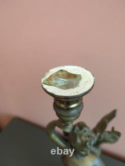 Bougeoir ancien en bronzeet marbre Femme ailée Style Art Nouveau / Napoléon