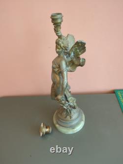 Bougeoir ancien en bronzeet marbre Femme ailée Style Art Nouveau / Napoléon