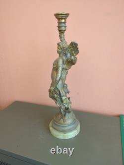 Bougeoir ancien en bronzeet marbre Femme ailée Style Art Nouveau / Napoléon