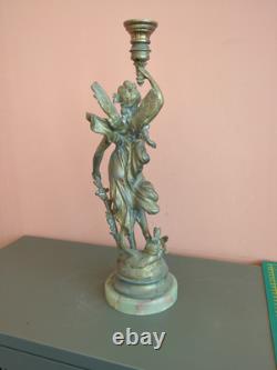 Bougeoir ancien en bronzeet marbre Femme ailée Style Art Nouveau / Napoléon