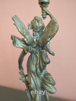 Bougeoir ancien en bronzeet marbre Femme ailée Style Art Nouveau / Napoléon