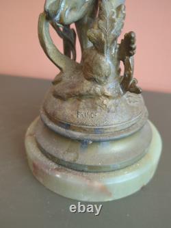 Bougeoir ancien en bronzeet marbre Femme ailée Style Art Nouveau / Napoléon