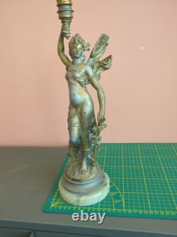 Bougeoir ancien en bronzeet marbre Femme ailée Style Art Nouveau / Napoléon