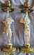Bougeoirs 1900 Drapés à L'antique Bronze Argenté & Doré Putto & Femme Papillon