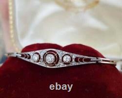 Bracelet Jonc Femme Art Déco Or Blanc 14k FN 2.90 Carat Diamant Rond 925