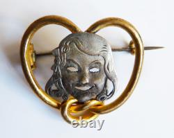 Broche ART NOUVEAU 1900 avec tête de femme masque brooch modern style