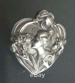 Broche art nouveau argent massif élégante femme brooch jugendstil silver 1900
