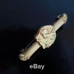 Broche or fleur femme personnage médaille bijou joaillerie Art Nouveau N4039