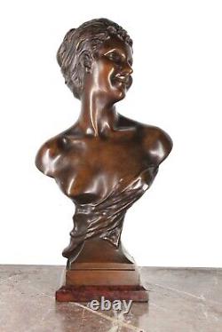 Bronze Buste De Femme Alexandre Charpentier (1856-1909) Art Nouveau Marbre