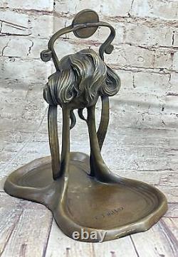 Bronze Sculpture Art Déco Bureau Nouveau Métal Femme Bijoux Plat Figurine