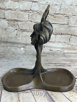 Bronze Sculpture Art Déco Bureau Nouveau Métal Femme Bijoux Plat Figurine Solde
