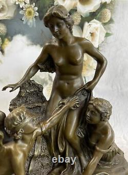 Bronze Sculpture Deux Chair Femme Avec Ange Mythologie Art Nouveau Marbre Fonte