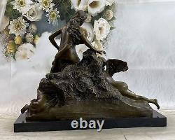 Bronze Sculpture Deux Chair Femme Avec Ange Mythologie Art Nouveau Marbre Fonte