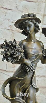 Bronze Sculpture Superbe Fleur Femme Blossom Nouveau Décor Statue Figurine Art