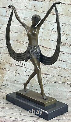 Bronze Style Art Nouveau Femme Danseuse Avec Ruban Marbre Base Fonte Home Décor
