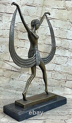 Bronze Style Art Nouveau Femme Danseuse Avec Ruban Marbre Base Fonte Home Décor