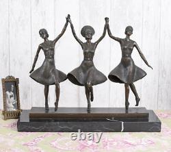 Bronze Trois Grazien Figure de Art Déco Chiparus 9kg Féminine Antique